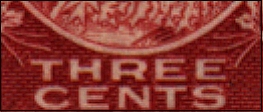 THREE CENTS CARMINE DIE I DETAIL